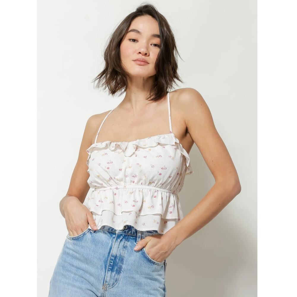 NWT! Line & Dot Aubrey Floral Bloomcore Print Ruffle Tank - Size Small